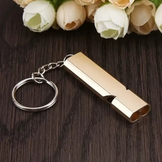 1 Piece Gold Survival Whistle Keychain with Double Hole Design, Suitable for Camping and Emergency Rescue, Perfect Gift Choice